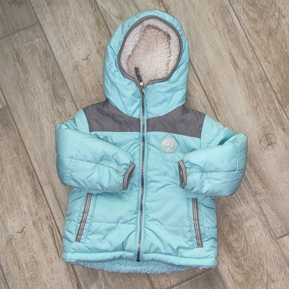 Gerry 2T Hooded Sherpa Lined Quilted Puffer Zip Up Winter Jacket Gray Blue